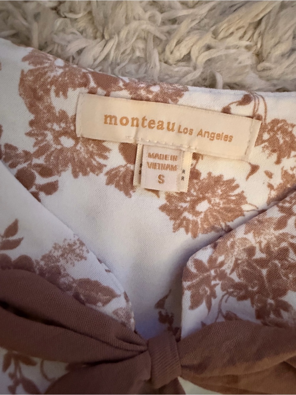 Monteau Cream Top with Brown Floral Tie-Front - Picture 2 of 2